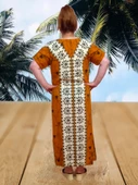 Taş Baskı Desenli Uzun Elbise - Hardal Renk - S/M Beden - 2