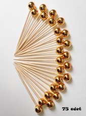 75 Adet Dekoratif Yuvarlak İnci Pasta Kürdanı 6 cm Gold - İnci 10 mm - 2