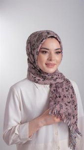 Vizon Pratik Hazır Geçmeli Tesettür Eşarp Kesik Elyaf Piliseli Çiçek Desenli 1818D6_10 - 1