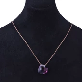 Pembe Mavi Renk Geçişli Kalpli 925 Ayar Kadın Gümüş Kolye Rose Gold Zincirli - 2