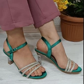 Fiyra 7027 Yeşil 7cm Kadeh Topuk Üçbant Taşlı Bayan Abiye Ayakkabı - 2