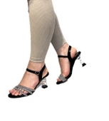 Fiyra 7027 Siyah 7cm Kadeh Topuk Üçbant Taşlı Bayan Abiye Ayakkabı - 4