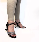 Fiyra 7027 Siyah 7cm Kadeh Topuk Üçbant Taşlı Bayan Abiye Ayakkabı - 3