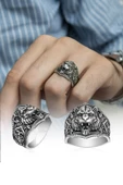 Aslan Başı Motifli Taşsız 925 Gümüş Erkek Yüzük thumbnail 4