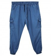 Kargo Cepli Büyük Beden Kot Jogger Pantolon Gök Mavisi - 1