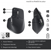 Logitech MX Master 3S Performance Kablosuz Bluetooth Mouse, 8.000 DPI, Sessiz, Ergonomik, Siyah 910 006559 - 3