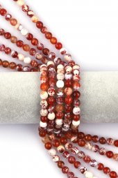 Turuncu - Beyaz Akik Doğal Taş Dizi 8 mm Fasetli Küre Kesim thumbnail 1