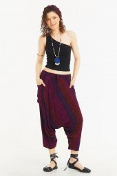 Kırçiçeği Desenli Bağcıklı Kapri Şalvar Pantolon - 2