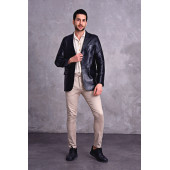 Hakiki deri blazer klasik ceket punto dikişli - 1