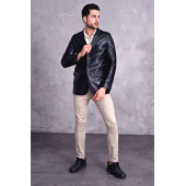 Hakiki deri blazer klasik ceket punto dikişli - 8
