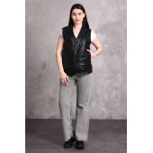 Hakiki deri bayan yelek yandan cepli - 1