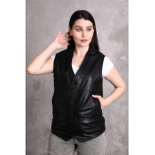 Hakiki deri bayan yelek yandan cepli - 3