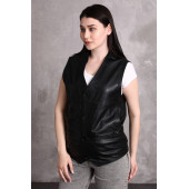 Hakiki deri bayan yelek yandan cepli - 4