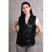 Hakiki deri bayan yelek yandan cepli - 5