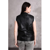 Hakiki deri bayan yelek yandan cepli - 6