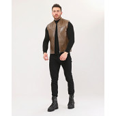 HAKİKİ DERİ BİSİKLET YAKA İÇİ KÜRKLÜ YELEK KAHVE RENK - 2