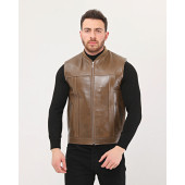 HAKİKİ DERİ BİSİKLET YAKA İÇİ KÜRKLÜ YELEK KAHVE RENK - 6