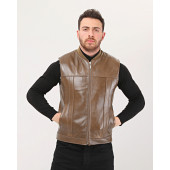 HAKİKİ DERİ BİSİKLET YAKA İÇİ KÜRKLÜ YELEK KAHVE RENK - 7