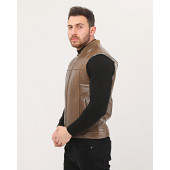 HAKİKİ DERİ BİSİKLET YAKA İÇİ KÜRKLÜ YELEK KAHVE RENK - 8