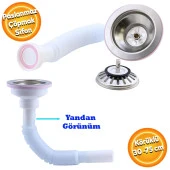 Lüks Çöpmak Körüklü Evye Lavabo Sifonu Gider Borusu Akordiyon Plastik Geniş Kafa Paslanmaz 30 -75 cm - 1