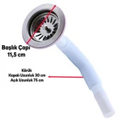 Lüks Çöpmak Körüklü Evye Lavabo Sifonu Gider Borusu Akordiyon Plastik Geniş Kafa Paslanmaz 30 -75 cm - 3