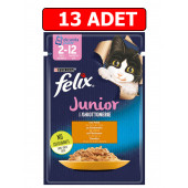 Purina felix tavuklu junior yavru kedi ıslak maması 85gr x 13 adet kedi yaş mama kedi pouch konserve - 1