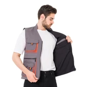 Şensel, Reflektörlü Çok Cepli Yelek, Gri-Turuncu -118E1332- - 3