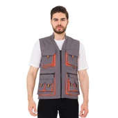 Şensel, Reflektörlü Çok Cepli Yelek, Gri-Turuncu -118E1332- - 2