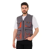 Şensel, Reflektörlü Çok Cepli Yelek, Gri-Turuncu -118E1332- - 5