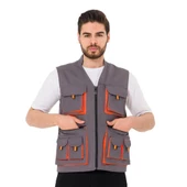 Şensel, Reflektörlü Çok Cepli Yelek, Gri-Turuncu -118E1332- - 1