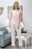 Sistina Bayan Pudra Penye Dantelli Sabahlık Pijama Takımı 1417 - 3
