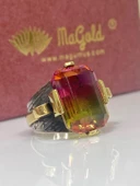 El Üretim Doğal Turmalin Taşlı Otantik 925 Ayar Gümüş Yüzük thumbnail 4