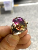 El Üretim Doğal Turmalin Taşlı Otantik 925 Ayar Gümüş Yüzük thumbnail 6