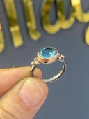 El Üretim Doğal Oval Akuamarin Otantik 925 Ayar Gümüş Yüzük - 5