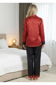 Sistina Bayan Siyah-Kırmızı Saten Uzun Kollu Pijama Takımı 1621 thumbnail 3