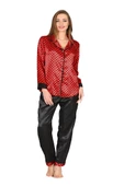 Sistina Bayan Siyah-Kırmızı Saten Uzun Kollu Pijama Takımı 1621 thumbnail 1