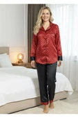 Sistina Bayan Siyah-Kırmızı Saten Uzun Kollu Pijama Takımı 1621 thumbnail 2