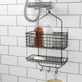 2 Katlı Banyo Duş Sepeti, MeridyenDukkan Siyah Renk 31x56 cm Metal Duş Rafı - 2