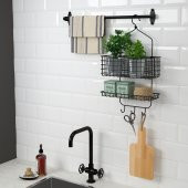 2 Katlı Banyo Duş Sepeti, MeridyenDukkan Siyah Renk 31x56 cm Metal Duş Rafı - 3
