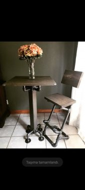 Dekoratif Borudan Sehpa ve Tabure 2li Set - 1