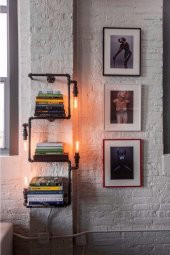 Dekoratif Duvara Borudan Raf ve Aydınlatma Lambader - 1