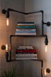 Dekoratif Duvara Borudan Aydınlatma Lambader ve Raf - 1