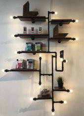 Dekoratif Duvara Borudan Aydınlatma Lambader ve Raf - 1