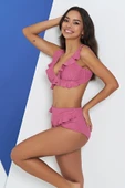 Ruko Maio 2332-2 Kadın Fırfırlı Omuzdan Askılı Yüksek Bel Kemerli Bikini thumbnail 2