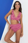 Ruko Maio 2332-2 Kadın Fırfırlı Omuzdan Askılı Yüksek Bel Kemerli Bikini - 1