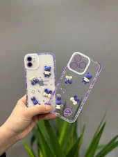 Iphone 13 Pro Max Uyumlu Sevimli Ayıcıklı Tasarım Kılıf Mor thumbnail 1