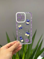 Iphone 13 Pro Max Uyumlu Sevimli Ayıcıklı Tasarım Kılıf Mor thumbnail 2