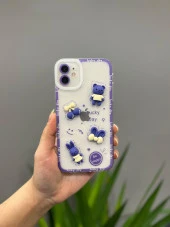 Iphone 13 Pro Max Uyumlu Sevimli Ayıcıklı Tasarım Kılıf Mor thumbnail 3