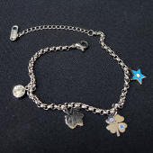 Stainless Steel Çelik Kadın Gümüş Renk Bileklik Yaprak Yonca Yıldız Desenli Künye - 1