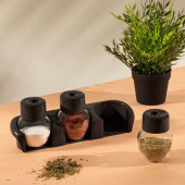 Porsima L-00372 Plastik Standlı Cam Baharatlık Takımı 210 cc 3'lü Tuz Baharatlık Seti thumbnail 1